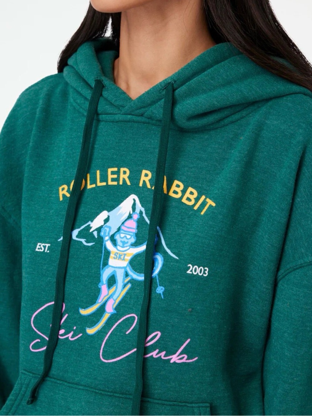 Rare Roller Rabbit Ski Club Hoodie Green Size M Made in USA